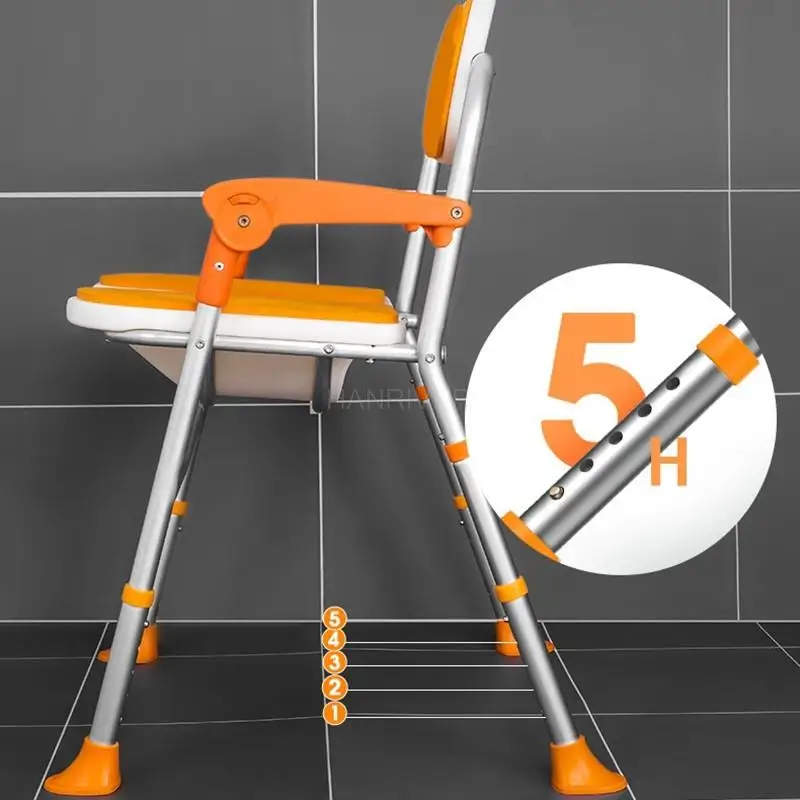 Foldable U Shaped Elderly Bathroom Seat Anti-Skid Height Adjustable Bathing Aids Chair For Disabled Commode Stool For Shower