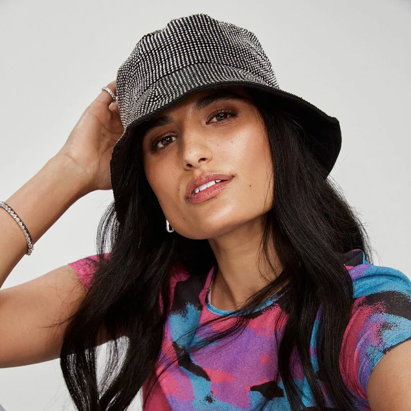 Luxury Brand Full Rhinestone Bucket Hat Women Personality Party
