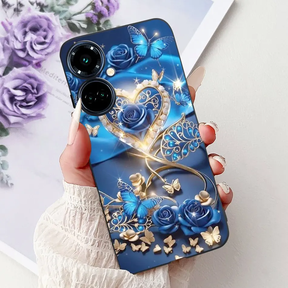 Elegant Butterfly Cat Black Silicone Soft Phone Case