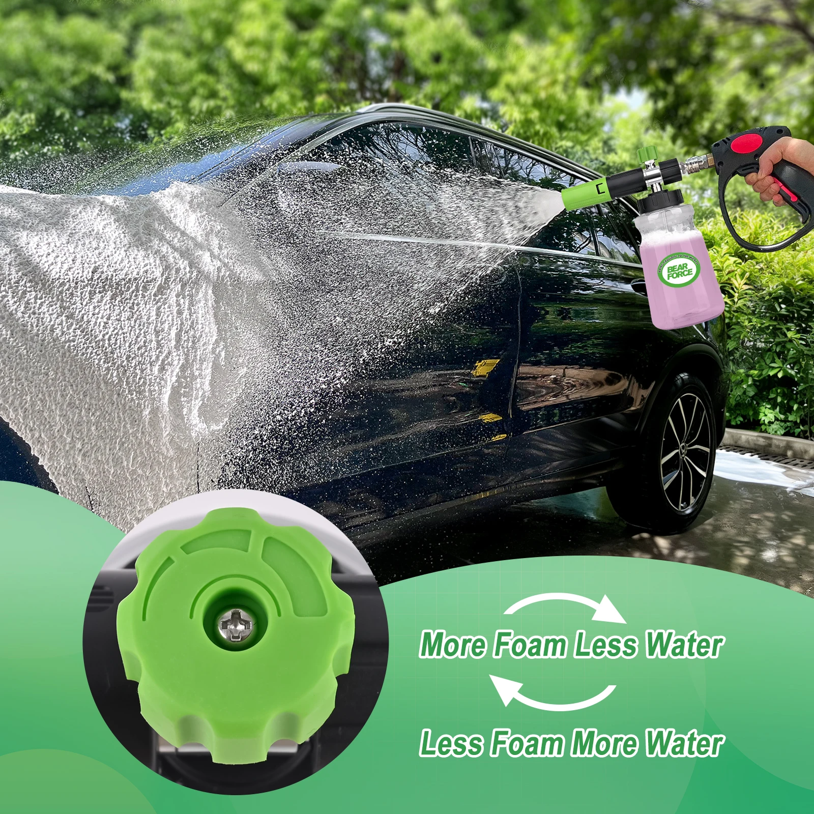 1/4인치 퀵 커넥터용 압력 세척기 폼 캐논(360도 회전) °   조절 가능한 스프레이 노즐, 신세대 조절 가능한 스프레이 노즐