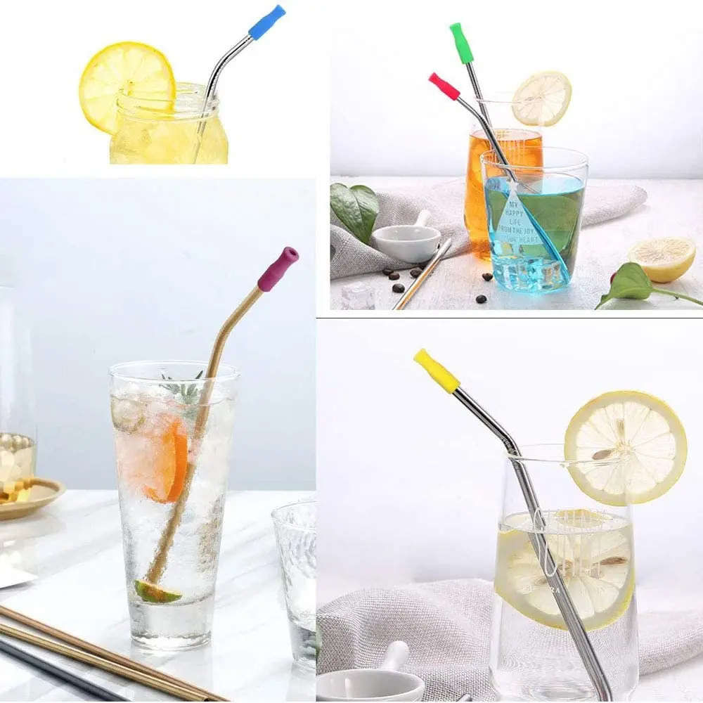 100pcs 금속 밀짚 커버 밀짚 팁 일반 1/4 인치 와이드 식품 등급 밀짚 팁 커버에 대한 재사용 가능한 실리콘 빨대 팁