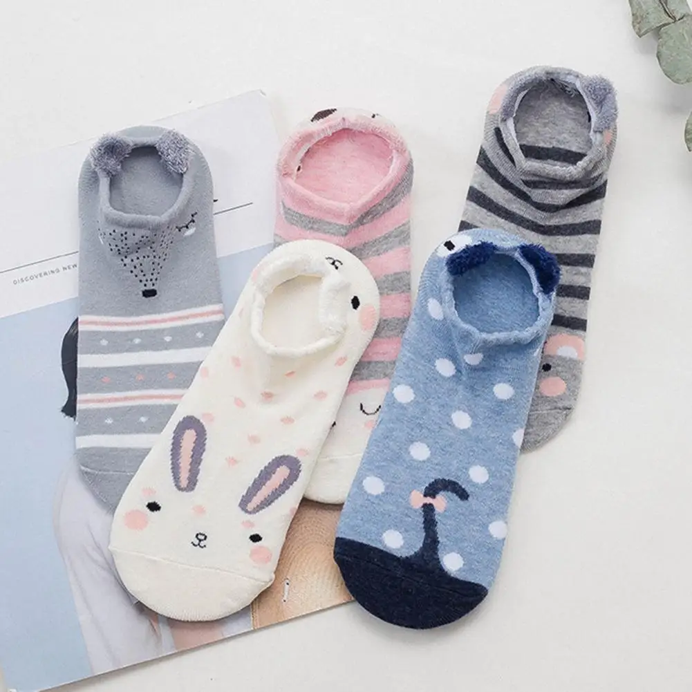 

1 Pair Washable Women Cotton Ankle Socks Breathable Comfortable Invisible Non-slip For School Commute Women Accessories Cartoon