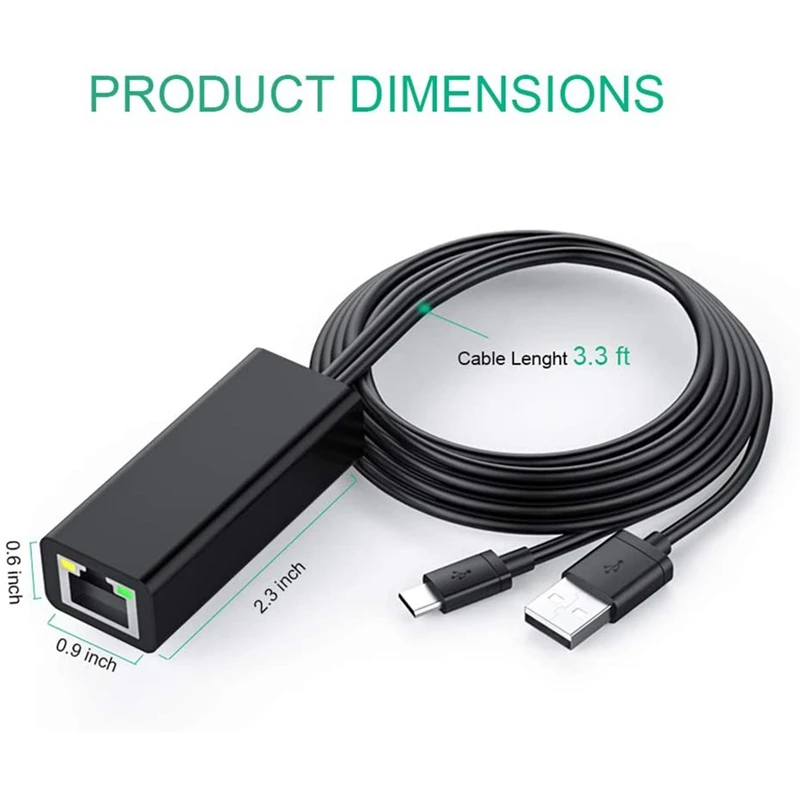 Ethernet Adapter With Power Cable For TV Stick (2Nd Gen), 4K Stick 3
