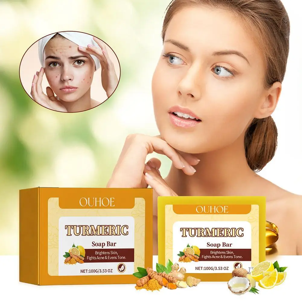 

OUHOE Lemon Turmeric Kojic Acid Soap Bar Turmeric Face Care Body Care Soap And Skin Oil Body Removal Soap Acne Skin Whiteni Z8V6