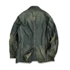Men's Striped Suit Blazer Notch Lapels Distressed Washed Classic Jacket 2