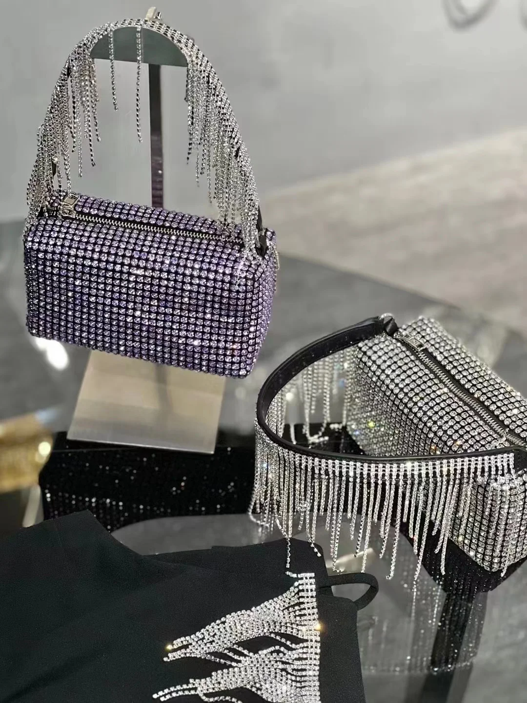 

Luxury Designer Bling Tassel Rhinestone Diamond Handbag Women's Evening Bag Dinner Party Clutch Purse Shoulder Messenger Bag