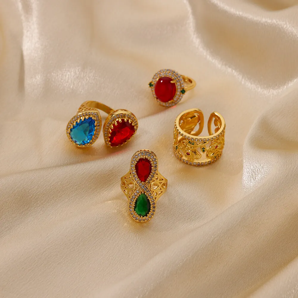 Ring Water Drop Cubic Zircon Open Adjustable Gold Color Wedding