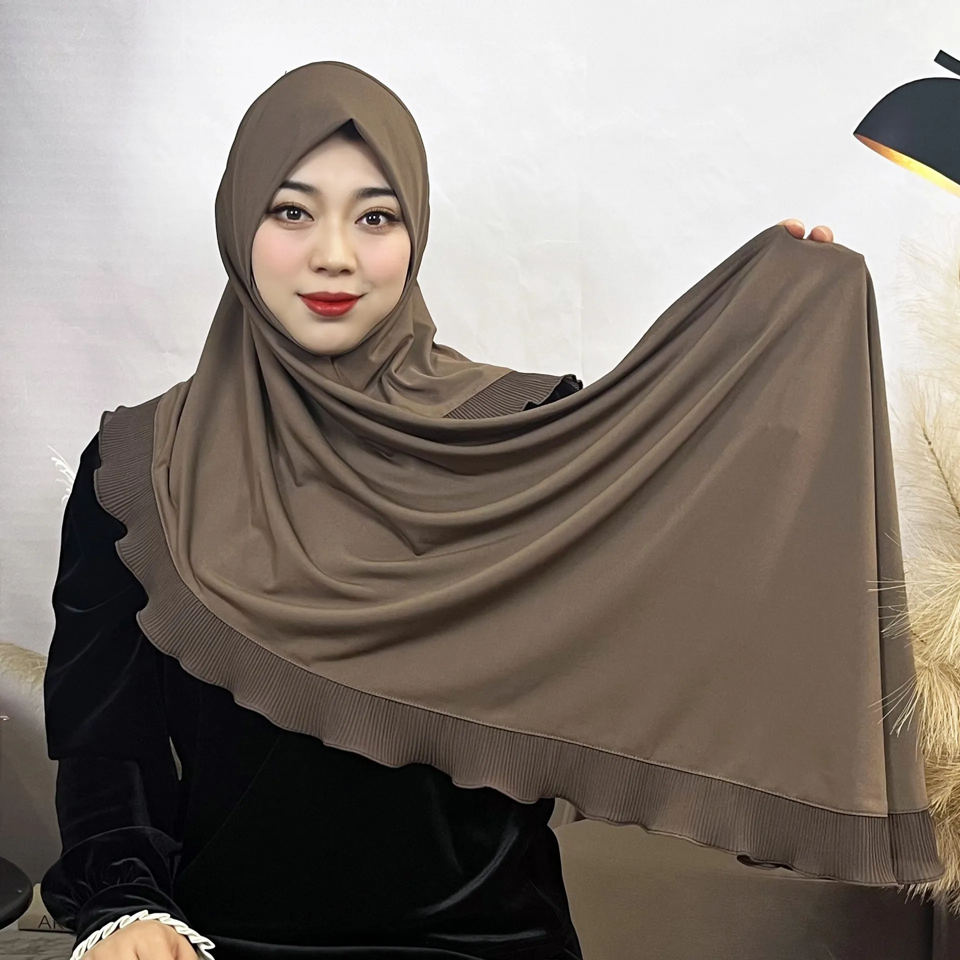 Hijab Musulmano Donna Ruffles One Piece Amira Islamico Foulard Pull On Ready Made To Wear Scialle Wrap Khimar Niqab Arabo Hijab
