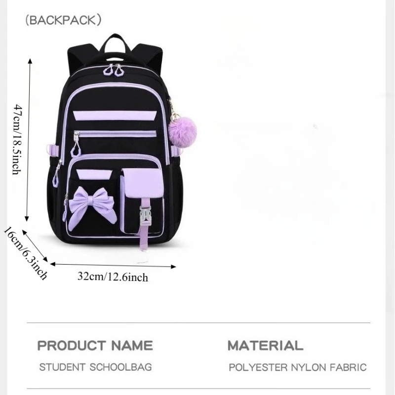 1pcs Breathable Nylon Student Backpack Ergonomic School Daypack Backpack Large Capacity Multi-pocket Girls Student School Bag 4