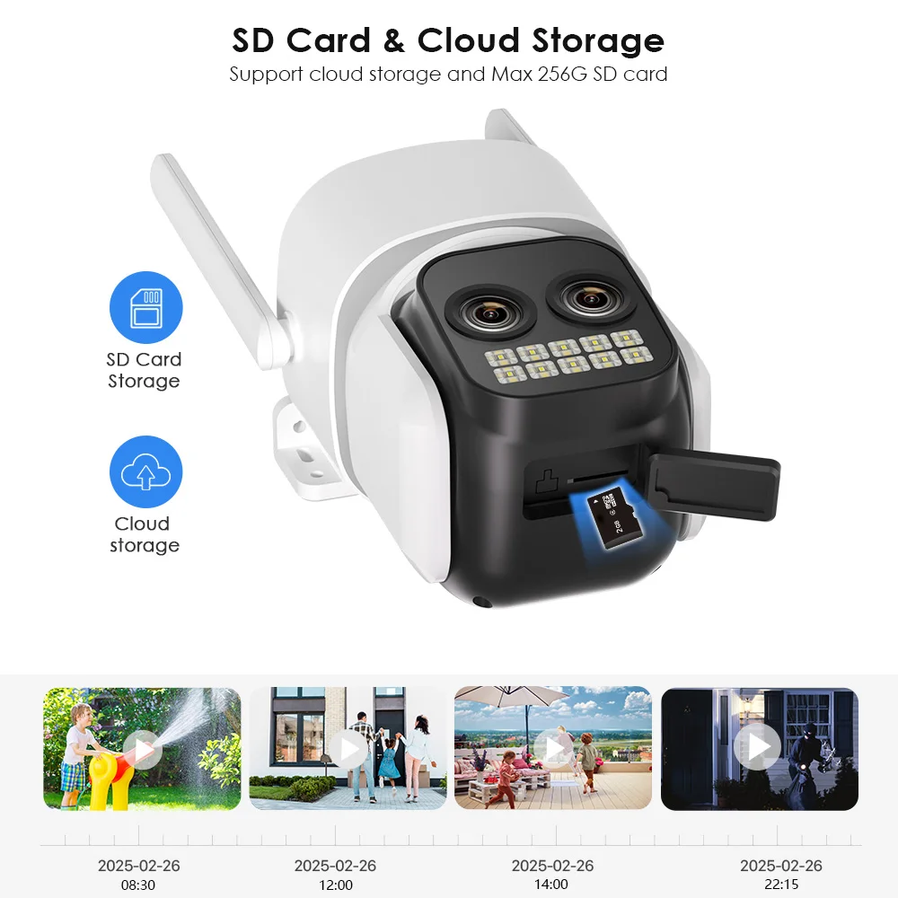 10MP WiFi Camera PTZ Outdoor Dual Len Human Detection 8X Digital Zoom Two-Way Au