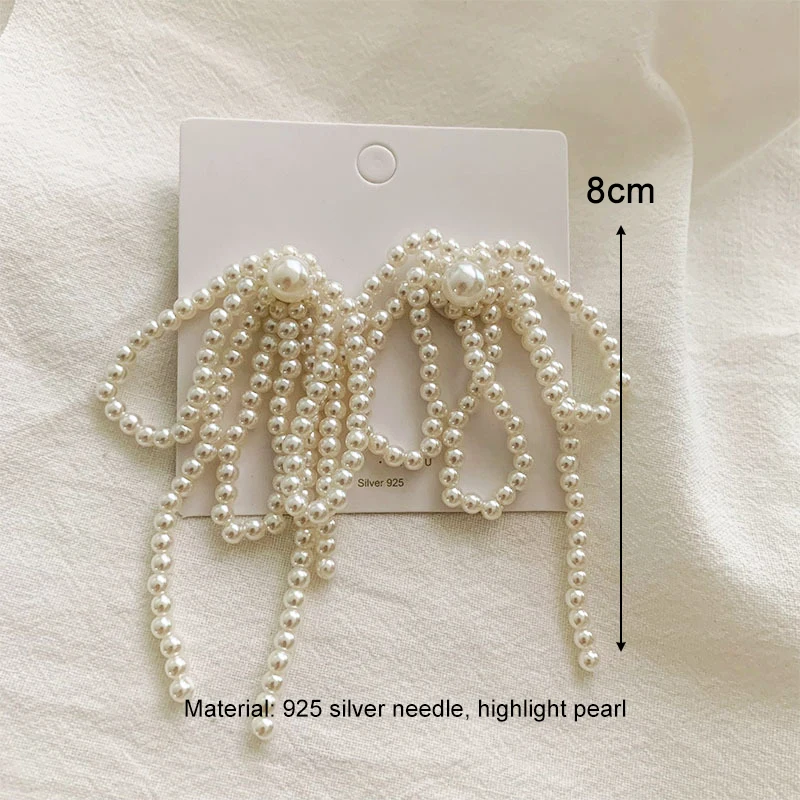 Dangle Earrings Korean Tassel Earrings Bow Handmade Pearl Beads Long Earring for Women Wedding Fashion Jewelry Temperament Dangle Ear Rings dangle earrings pearl earrings drop earrings pendant earrings long earrings crystal tassel earrings