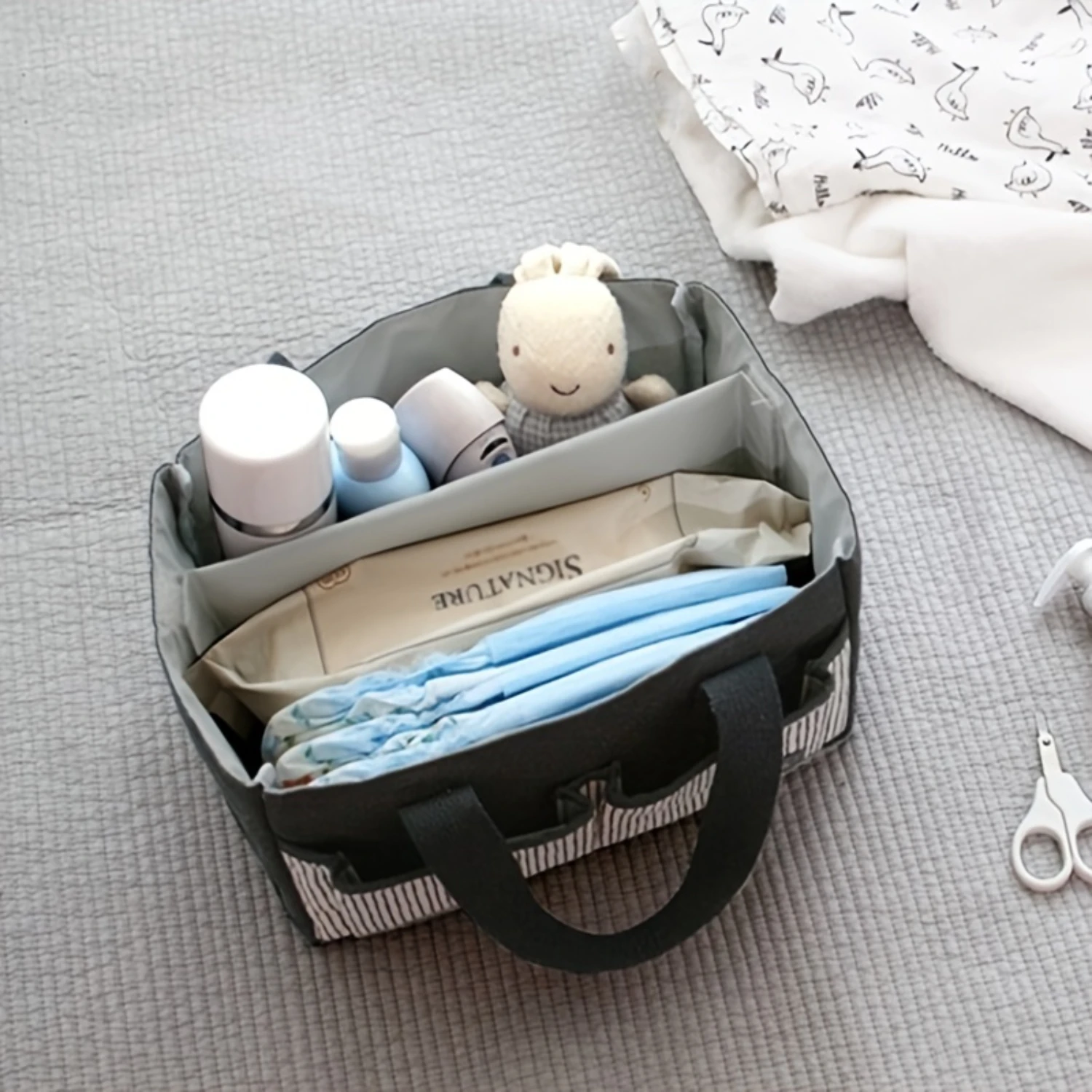 Diaper Caddy Organizer Basket, Portable Nursery Bin Tote Bag for Wipes, Bottles, Toys-Travel-Friendly Storage Solution!