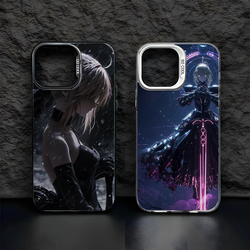 Fate Zero Stay Night S-Saber Handyhülle für iPhone 16, 15, 14, 13, 12, 11 Pro Max, schwarz, matt, mehrfarbig, Laser-Metallic-Aurora-Abdeckung