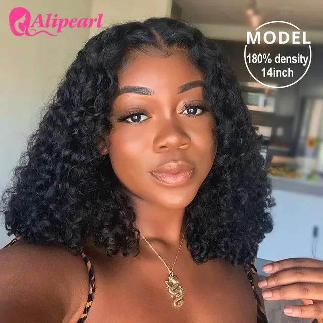 Perruque Bob Lace Front Wig péruvienne Remy naturelle-ALIPEARL, cheveux courts, Deep Wave, 13x4, pre-plucked, pour femmes africaines 1
