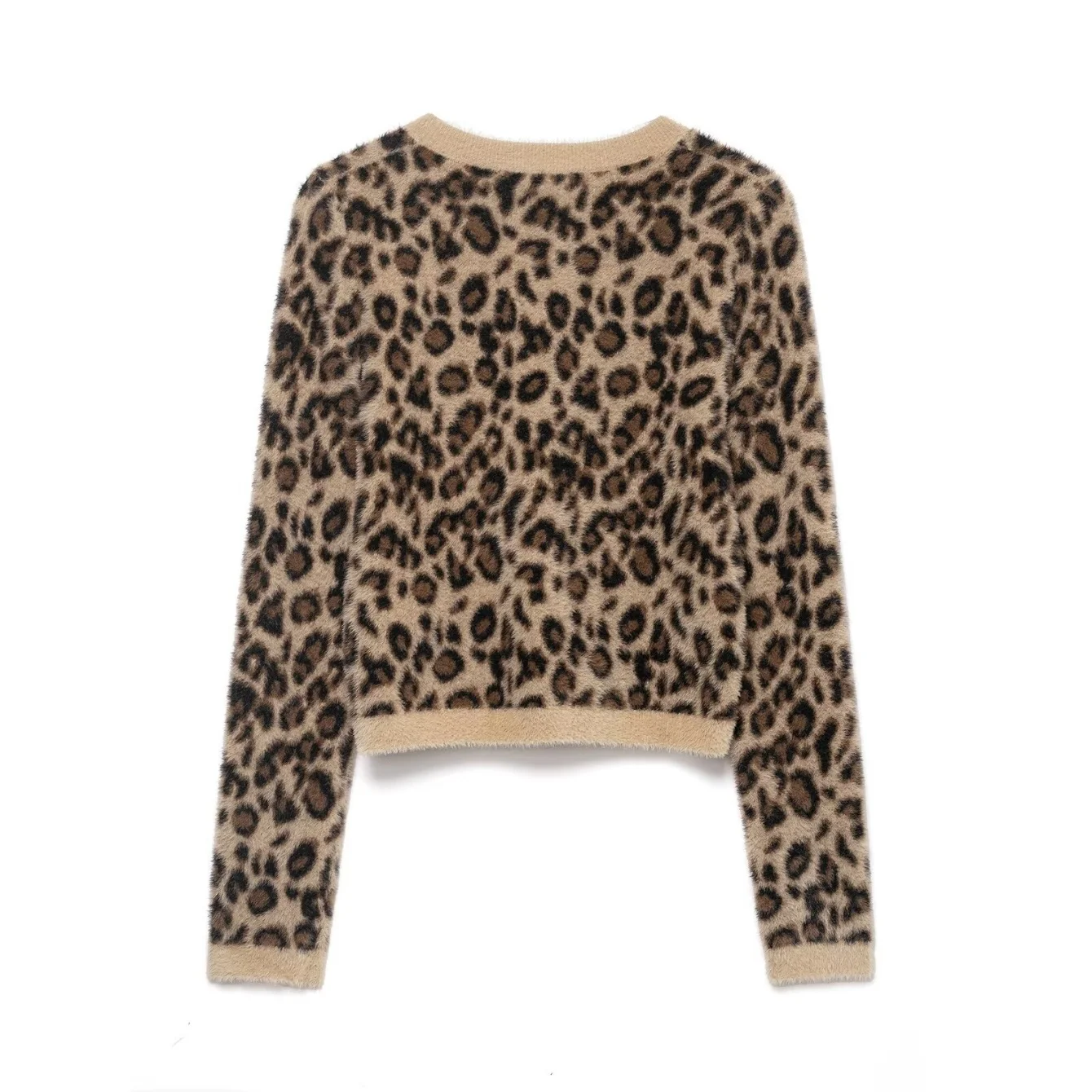 Women Autumn Winter O-Neck Fashion Leopard Knit Sweater Female Casual Short Pullover Sweater Lady Commute Long Sleeve Tops