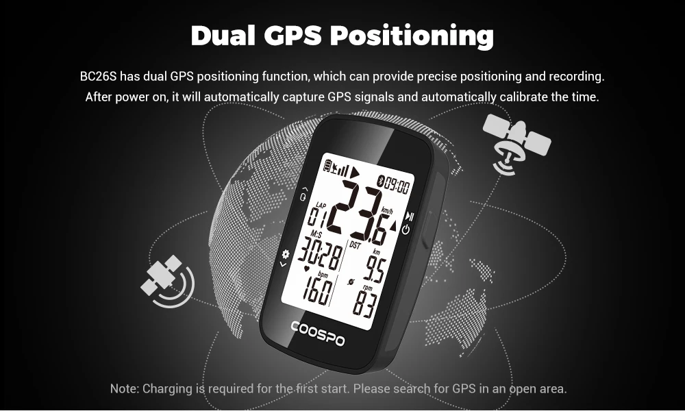 CooSpo BC26S Kabelloser Fahrradcomputer GPS-Tachometer Kilometerzähler Wasserdicht für Rennrad MTB Fahrrad mit Geschwindigkeits-/Trittfrequenzsensor – Detail 4