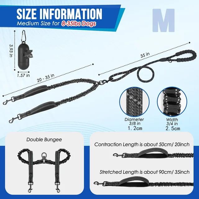 Explosion Proof Impact Elastic Buffering Adjustable One To Two Double Dog Leashes Dog Walking Accessories for Small Dogs 2