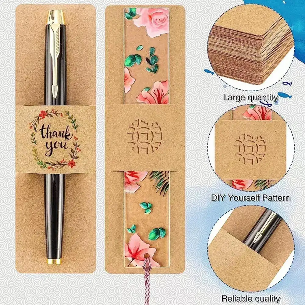 Bookmark Holder 50Pcs Kraft Bookmark Sleeves Resin Bookmarks Blank Display Cards for Business Wrapping Birthday Gift