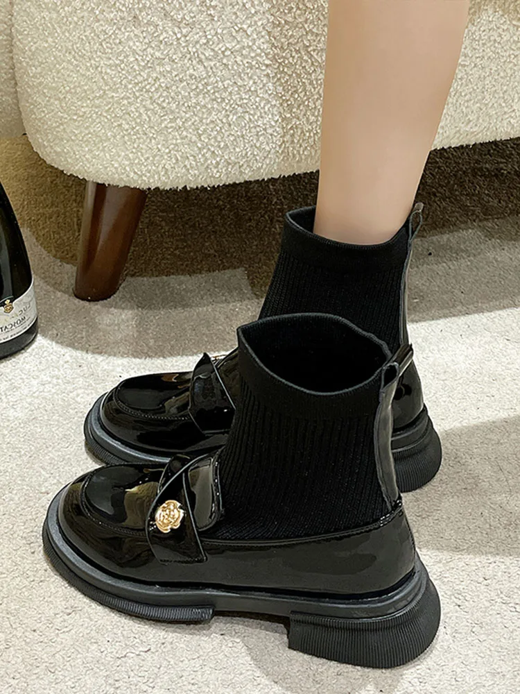 

Ботинки женские на среднем каблуке, низкая обувь, ботинки с круглым носком, женские сапоги до щиколотки на платформе, модель 2023 года, женская искусственная Лолита, плоская хлопковая обувь Fa