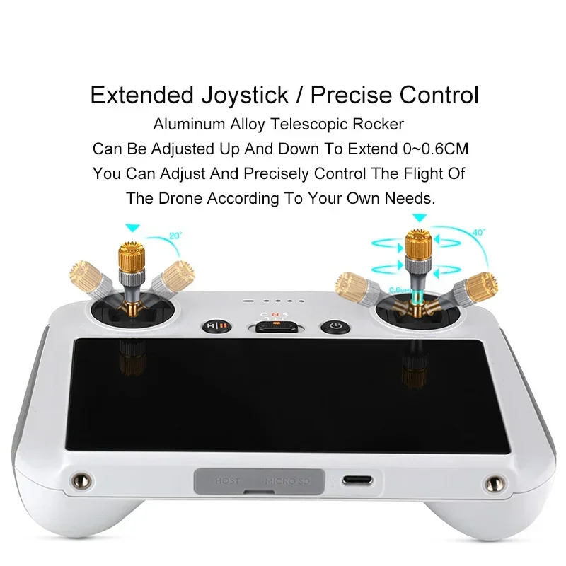 Détail du manchon de stick jaune réglable, mettant en évidence sa texture antidérapante et sa compatibilité DJI FPV RC.
