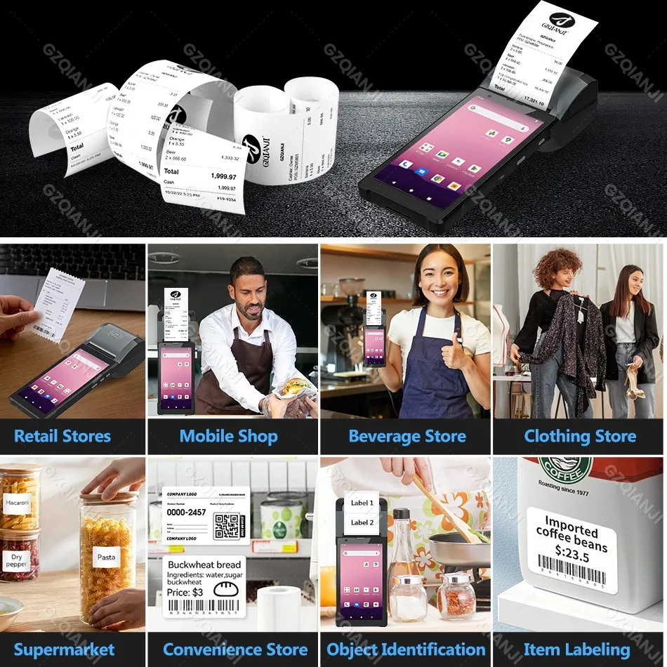 4G Android 12/8.1 POS PDA with 58mm Thermal Bill Receipt Printer All in one Handheld Terminal POS Machine for Loyverse