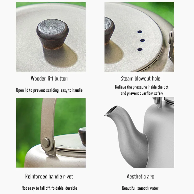 1.2L Pure Titanium Kettle Can Be Heated Sandblasting Process Double Anti-ironing Foldable Handle Filter Tea Leak Home Teapot