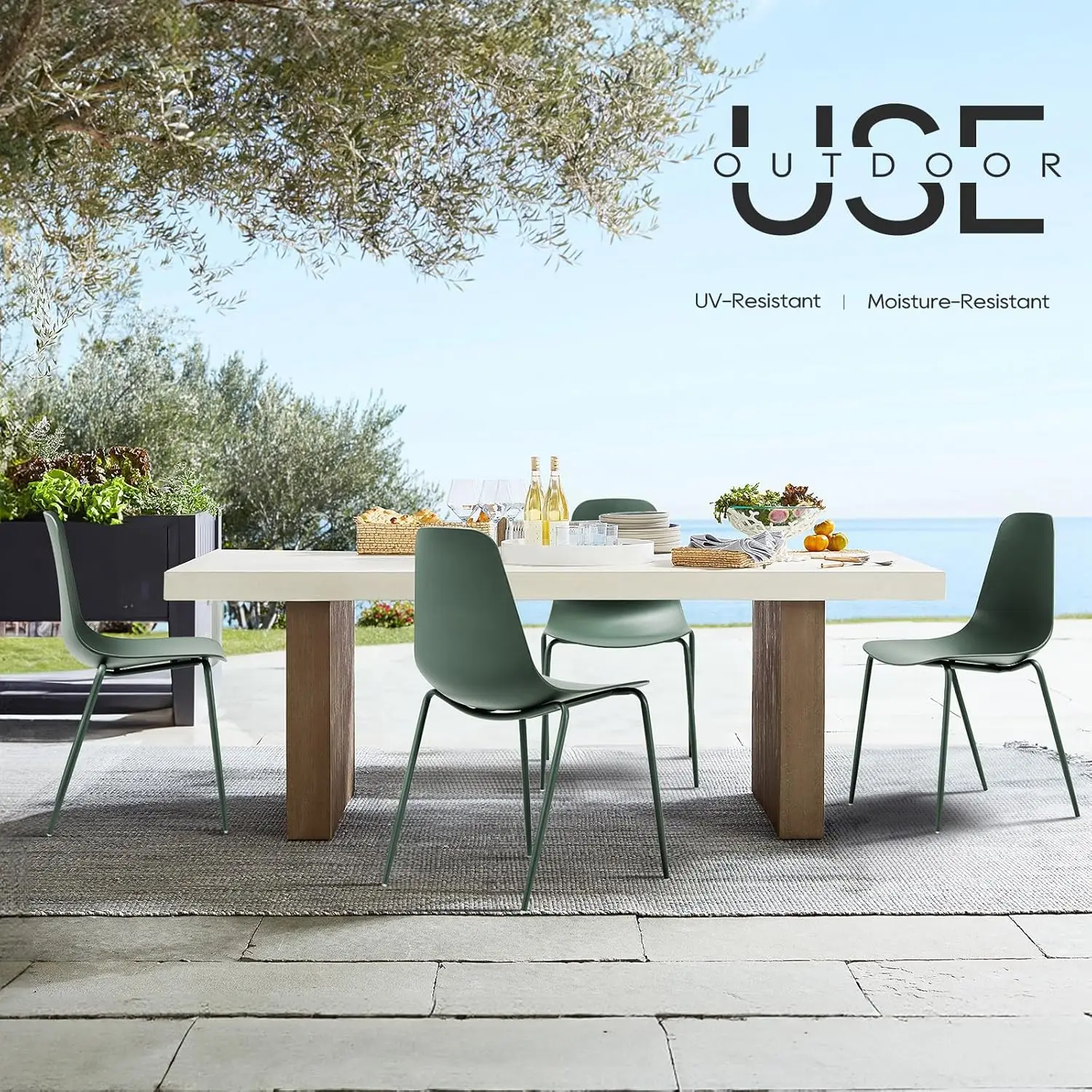 Modern Dining Room Chairs Set of 4, Plastic Kitchen Chairs Stackable Patio with Metal Legs for Indoor, Outdoor, Restauran