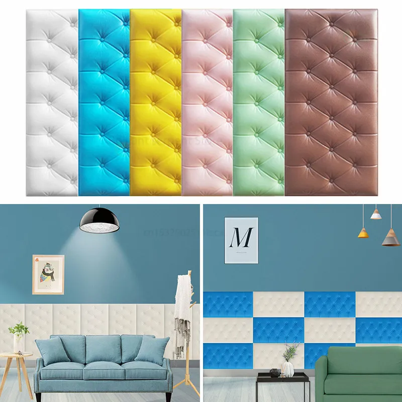Panel de pared acolchado impermeable 3D, bolsa suave tridimensional,  autoadhesiva Tatami pegatina de pared, almohadilla de choque para cabeza de  cama
