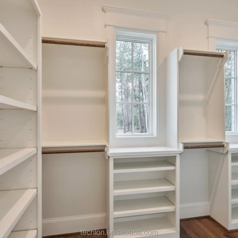 Wooden wardrobe clothes storage furniture Walk-in Closet dressing room Wood Veneer Flat panel