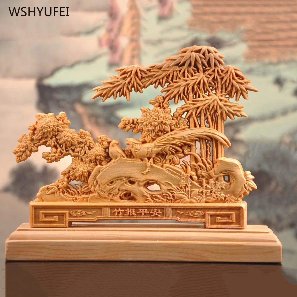

Home decor accessories Cliff cypress wood carving Zhubao Ping An Immediately wealthy Chinese desktop ornaments Office decoration