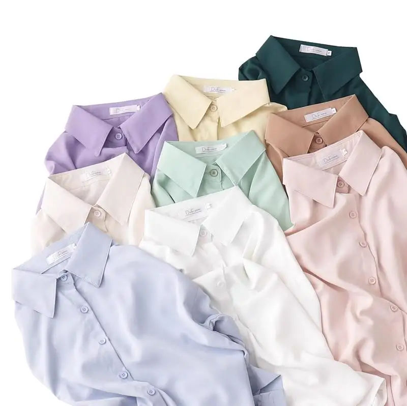 

Blouse Women Autumn Spring Long Sleeve Turn-down Collar Fashion Office Lady Simple Casual for Girls All-match