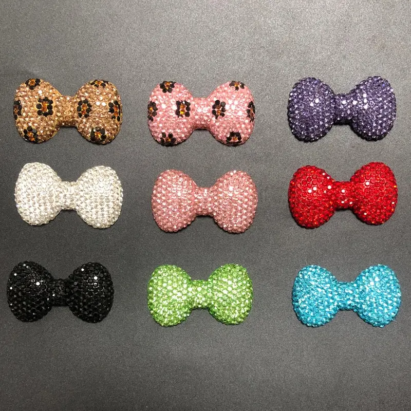 2Pcs Bling Colorful Pink Brown Leopard Print Bow Flat Back Decor Pink Blue Red Bowknot Charm Junk Phone Case Hair Accessories - Image 2