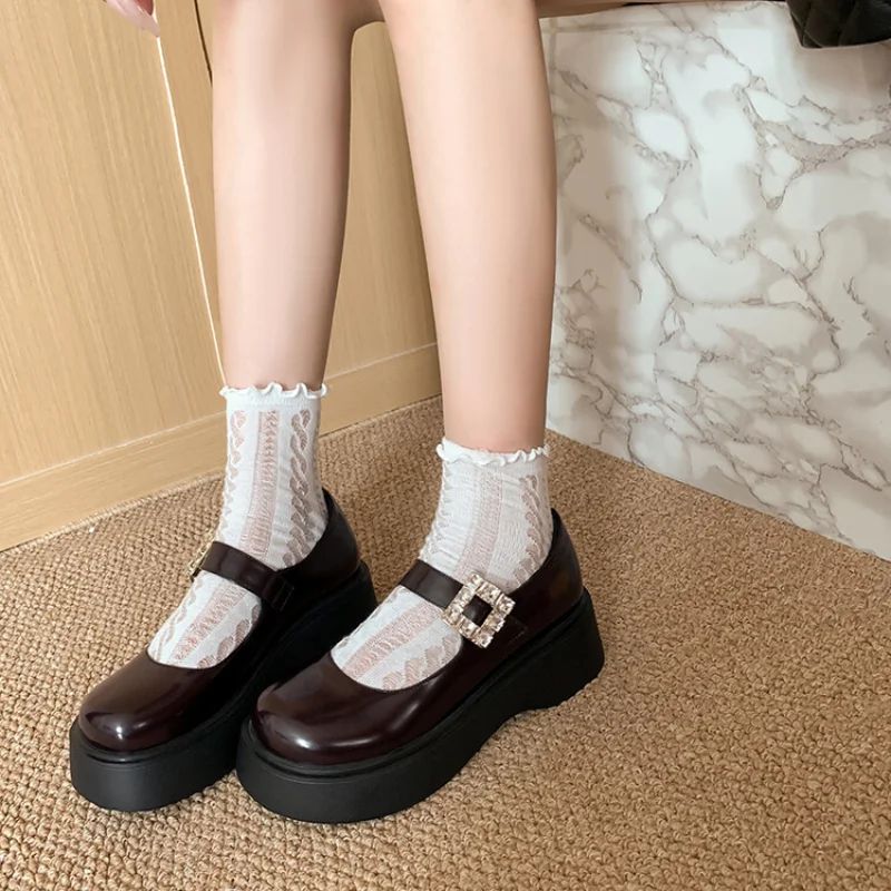 

Spring Autumn fashion Square head high-heeled Women's Shoes Sweet rhinestone Thick bottom leisure time Mary Jane Women Shoes