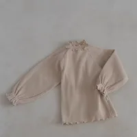 8551 2024 Korean Baby Shirt Curved Collar Elastic Pitched Longsleeve T Shirt Longsleeve Baby Top Baby Clothes 2