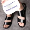 Summer Men's Sandals Thick Bottom Casual Slip-On Shoes Genuine Leather Beach Shoes One Shoe Two Wear Sandals for Men