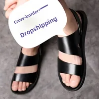 Summer Men's Sandals Thick Bottom Casual Slip-On Shoes Genuine Leather Beach Shoes One Shoe Two Wear Sandals for Men