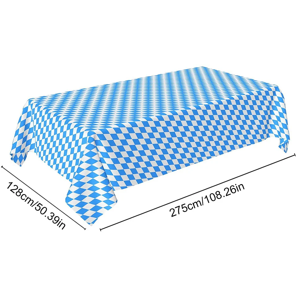 Avezano Oktoberfest Tablecloths - Pack Of 3, 108x54 Inch Plastic Disposable Blue & White Checkered For Beer Festival Party