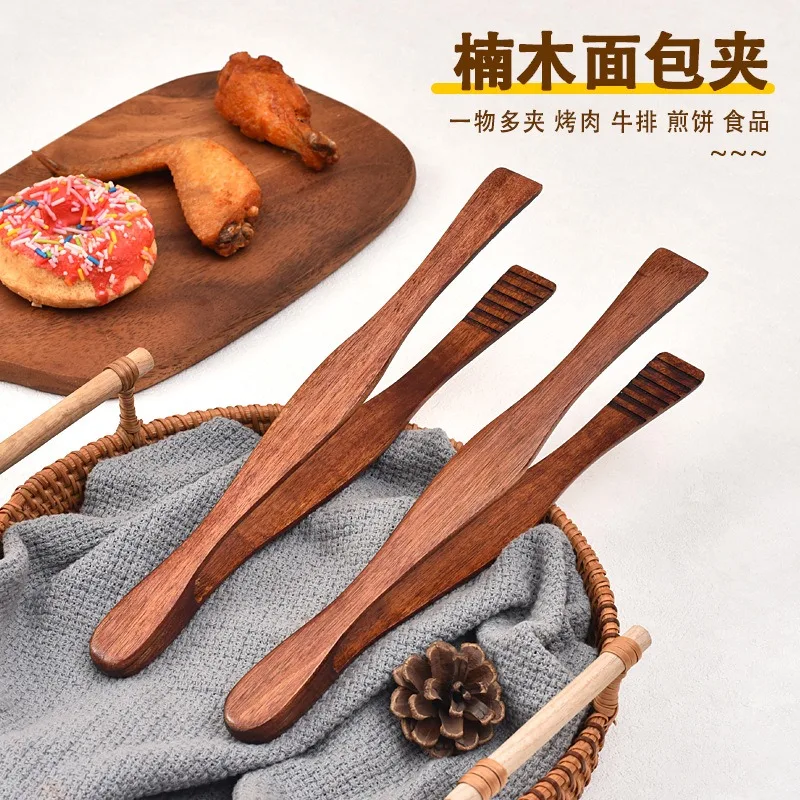 Bamboo Cooking Kitchen Tongs Food BBQ Tool Salad Bacon Steak Bread Cake Wooden Clip Home Utensil