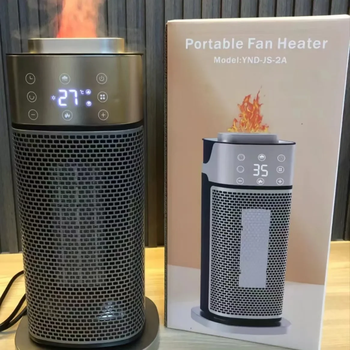 New cross-border desktop heater 3D flame humidification heater Vertical shaking remote control quick household electric heater 2