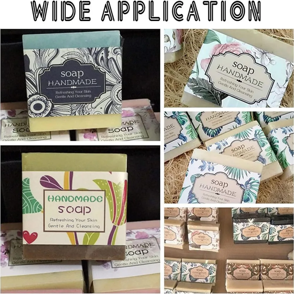90PCS Handmade Wrap Label Tape 9 Styles Floral Kraft Paper Soap Wrappers Vertical Soap Paper Tag Sleeves Covers for