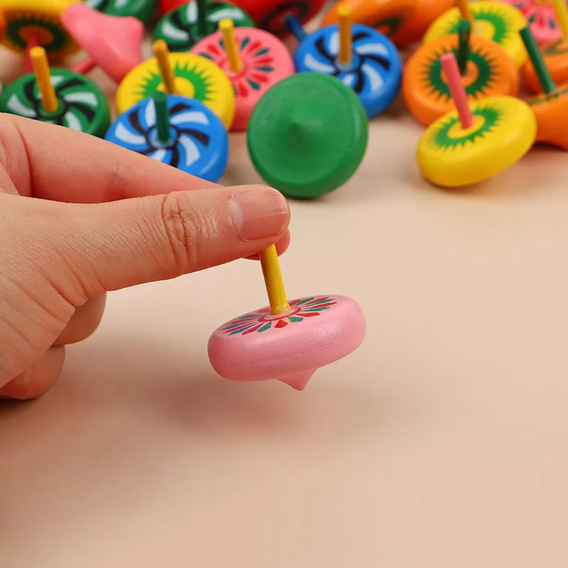 12/24Pcs Mini Wooden Gyro Spinning Top Desktop Finger Toys Kids Birthday Party Favors Goodie Bag Pinata Fillers Christmas Gift