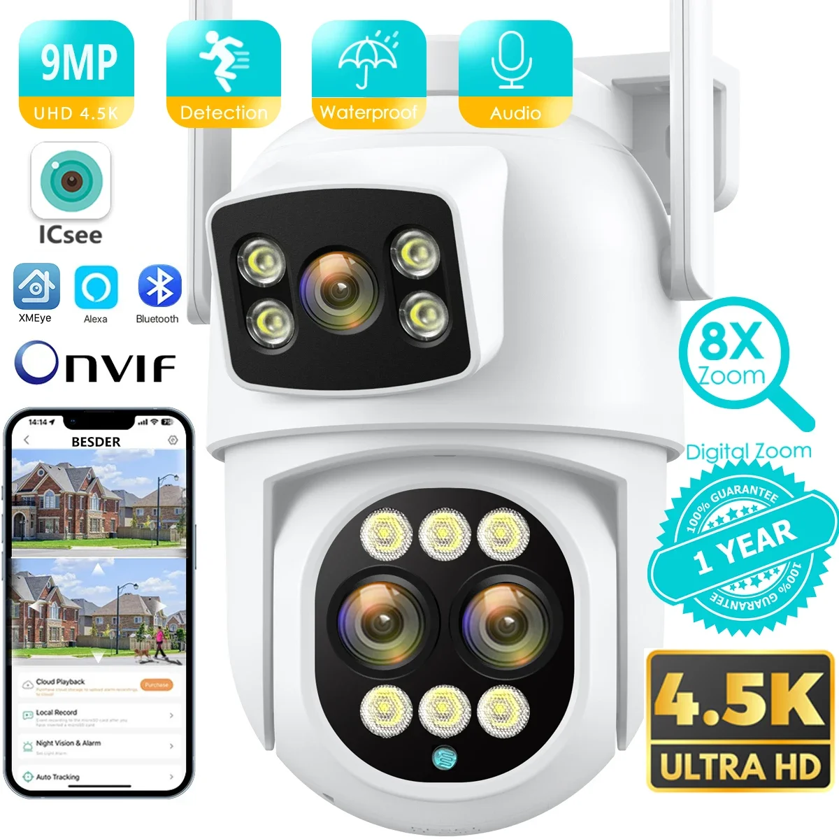 9MP 4K Merevlemez wifi Ip camer kültéri 8X Búgás Viadal képernyők 6MP PTZ wifi Őrzés camer automat nyomkövető éjjeli Látás ICSEE APP Bütyök