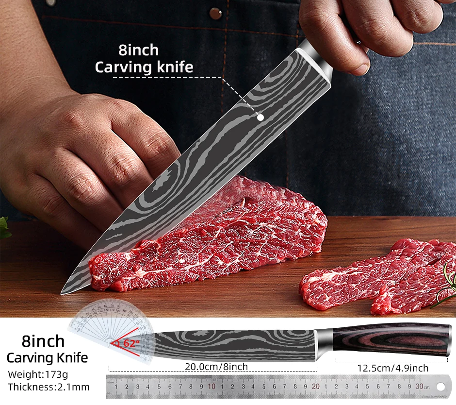 Laser Damascus Knife Set 7CR17 Steel Japanese Knife Cleaver Meat Fish  Fillet Boning Knife Wood Handle Chef Kitchen Knives Set - AliExpress