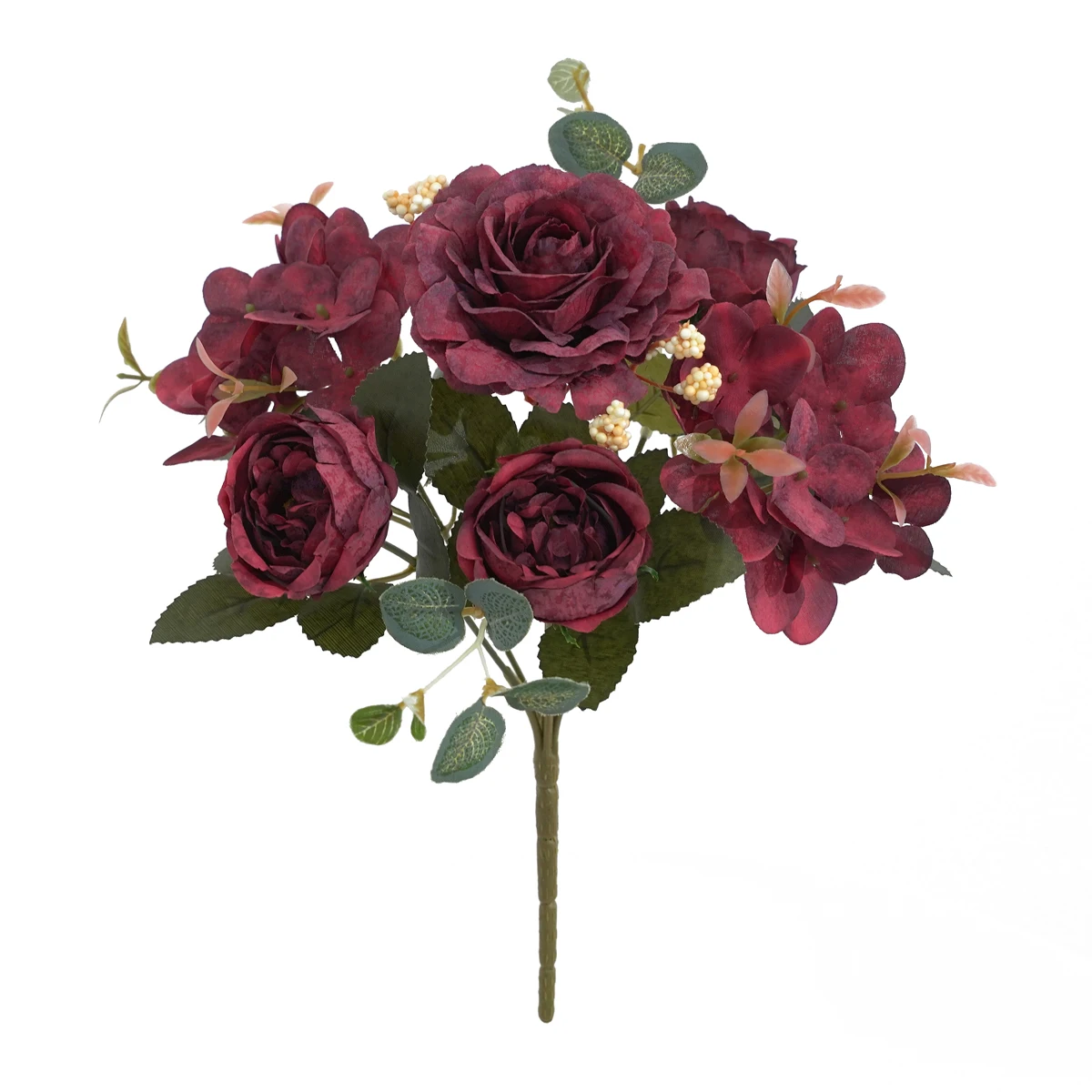thumbnail image 1 of Flores artificiales con hortensias de seda, flores falsas, 1 ramos para decoración de bodas en el hogar, centro de mesa, peonías falsas, 1 of 5
