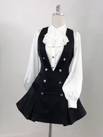 Harajuku Gothic Retro Chic Outfit Women Bubble Sleeve Shirt + Slim Vest + Short Cake Skirt New Vintage Fashion 3 Piece Suit 2025 - Image 5