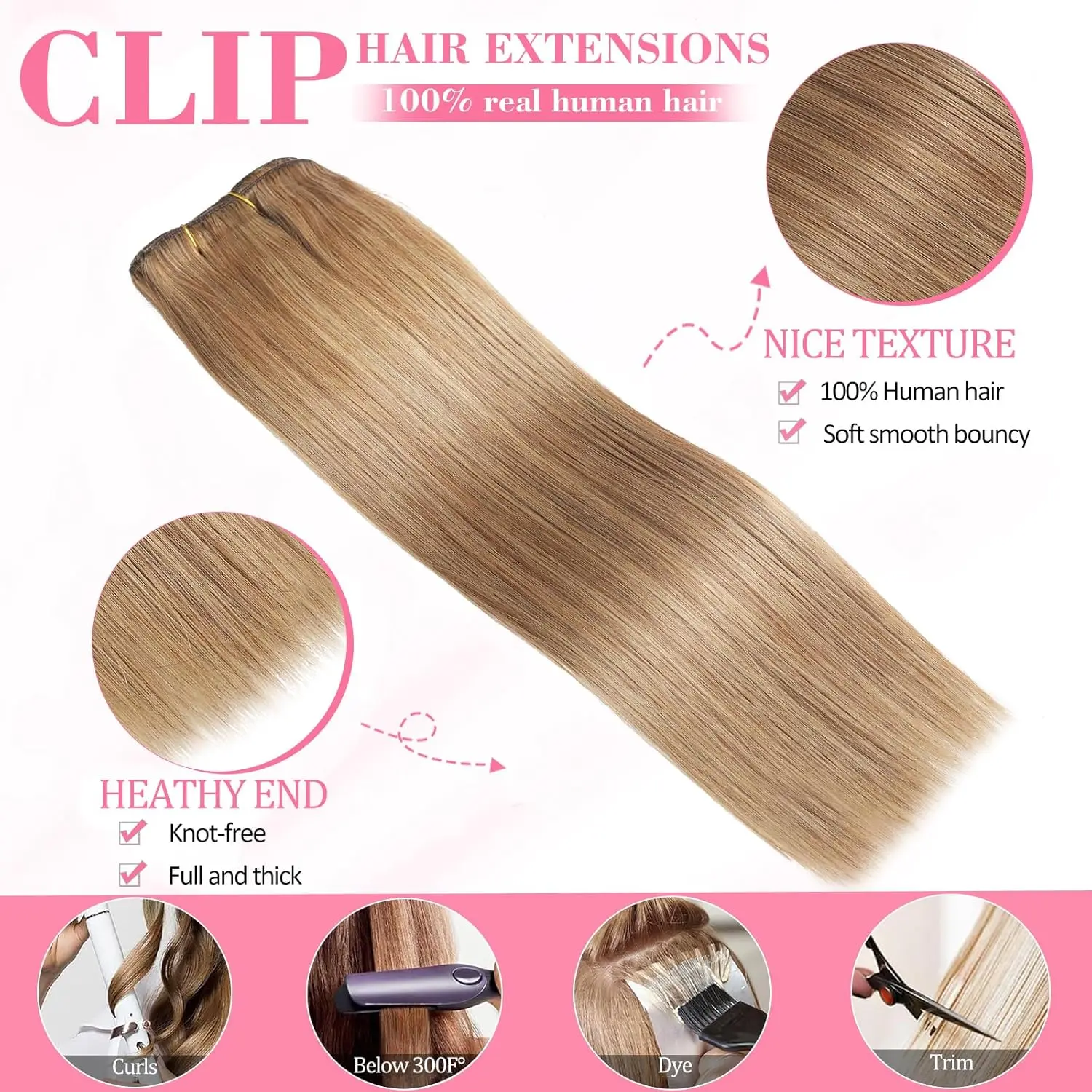 #8 Bone Straight Clip In Hair Extensions 120G 100% Real Human Hair 8pcs/set Full Head Clip In Human Hair Extensions For Women