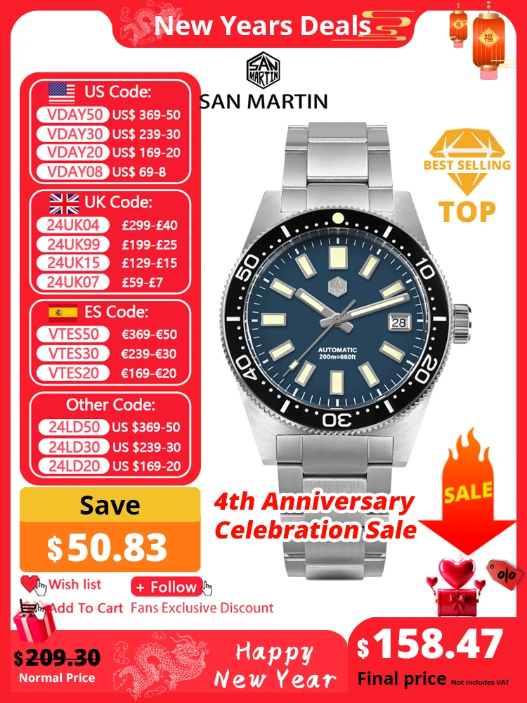 San Martin 62Mas Diver Watch Nuovo 39Mm Giappone Nh35 Quadrante Smaltato Automatico Da Uomo Orologi Meccanici Zaffiro Impermeabile 200M Luminoso