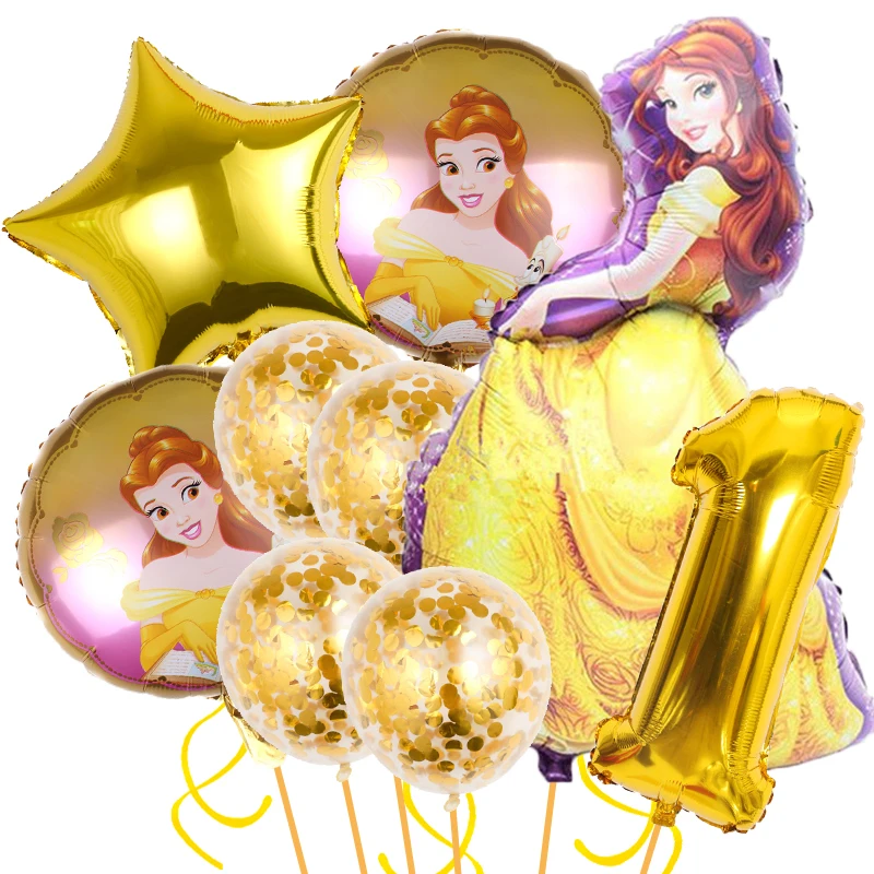 Beauty and Beast Theme Birthday Party Decoration Foil Balloons Set Disney Belle Princess Globlos Baby Shower Supplies Accessory