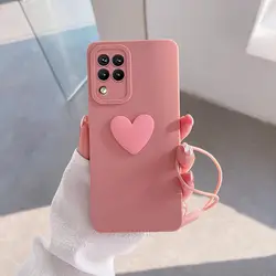 Charming 3D Love Heart Silicone Case with Lanyard Wrist Strap - Vibrant Protection Cover for A52S (AXSS Pink)