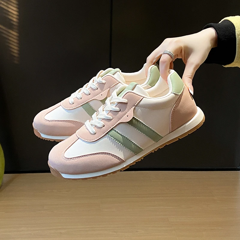 New Leather Women's White Casual Woman Vulcanize Sneakers Breathable Sport Walking Running Platform Flats Shoes Size 35-40